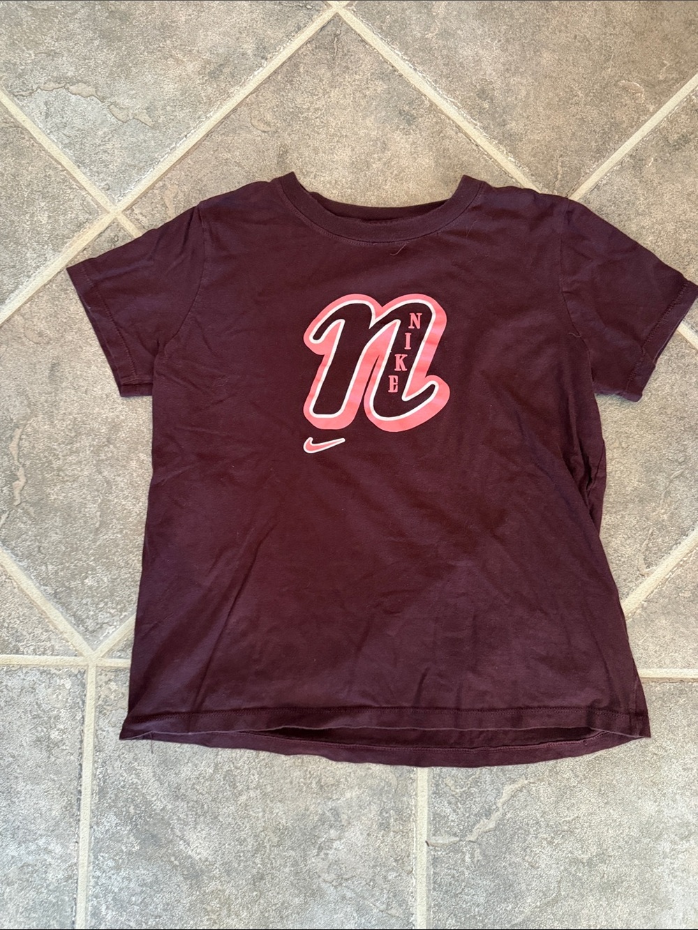Nike Kids Maroon Tee with Pink Logo - girls XL